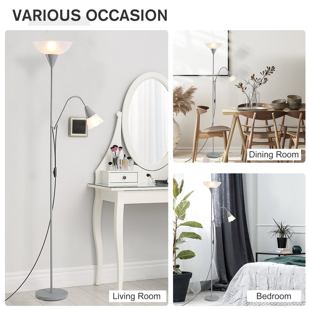 HOMCOM Modern Floor Reading Lamp 2 Adjustable Heads Light Steel Base Living Room Bedroom Office, 179.5cm | Aosom UK