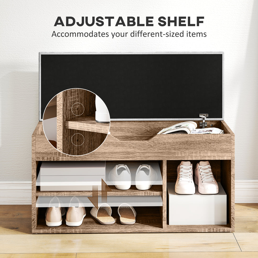 Shoes Cabinet Bench Hidden Storage Padded Seat Organiser Footwear Rack Hallway Grey Wood Grain