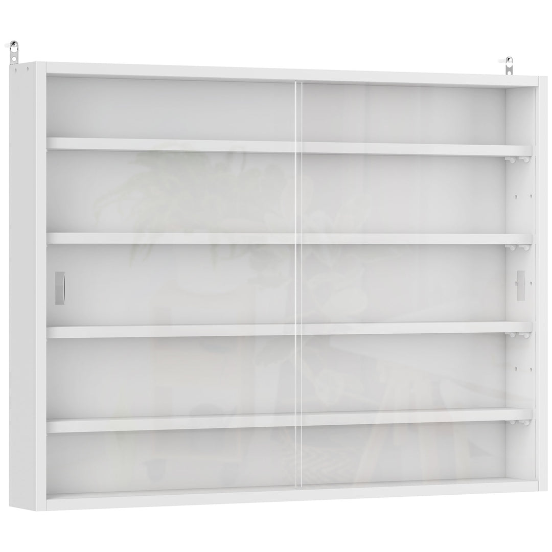 5-Tier Wall Display Shelf Unit Cabinet w/ 4 Adjustable Shelves Glass Doors Home Office Ornaments 60x80cm White