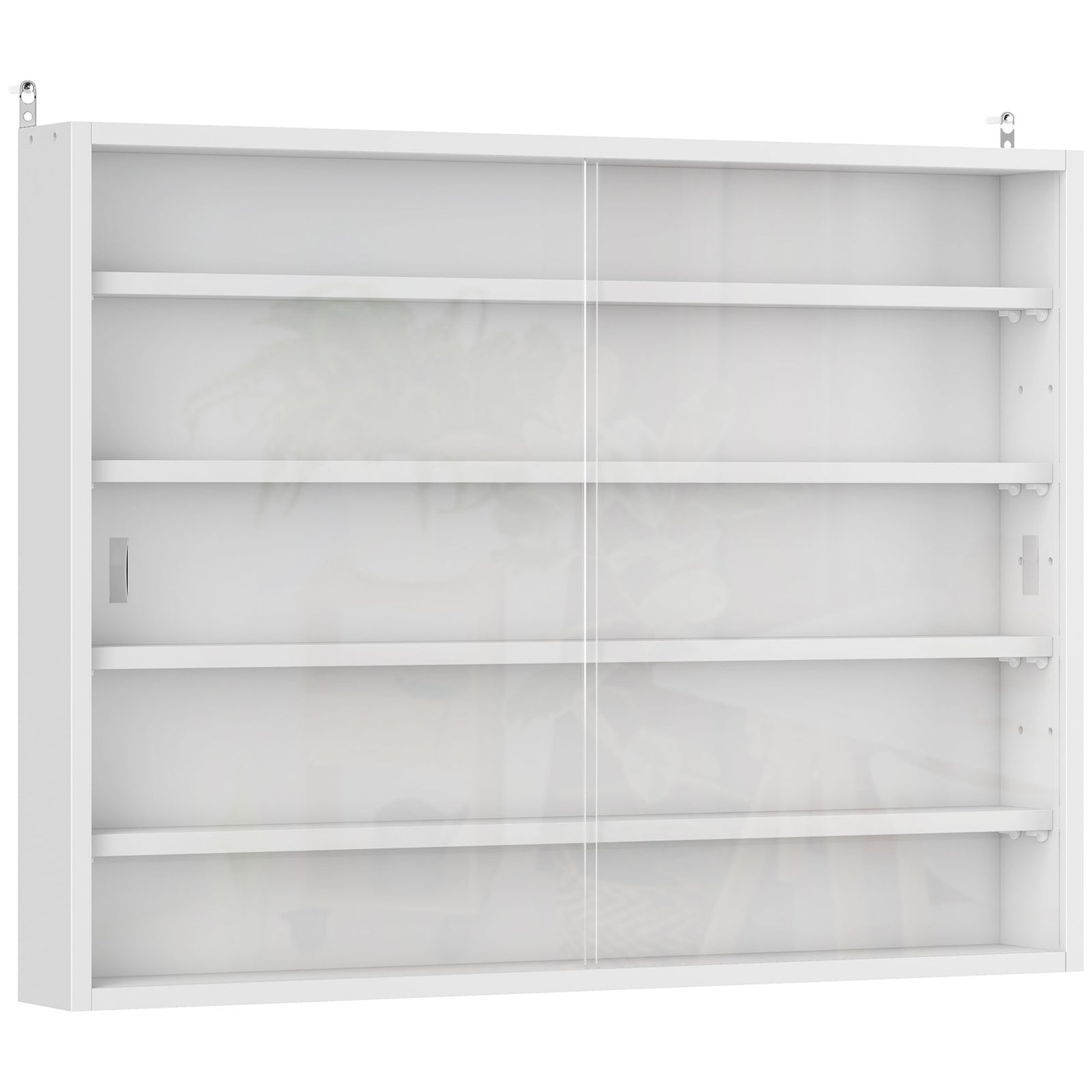 5-Tier Wall Display Shelf Unit Cabinet w/ 4 Adjustable Shelves Glass Doors Home Office Ornaments 60x80cm White