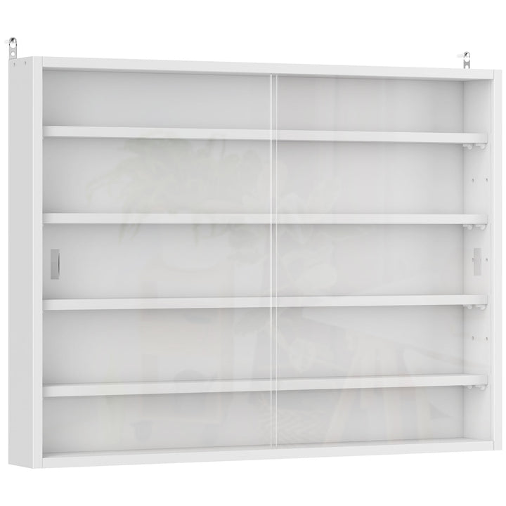 5-Tier Wall Display Shelf Unit Cabinet w/ 4 Adjustable Shelves Glass Doors Home Office Ornaments 60x80cm White