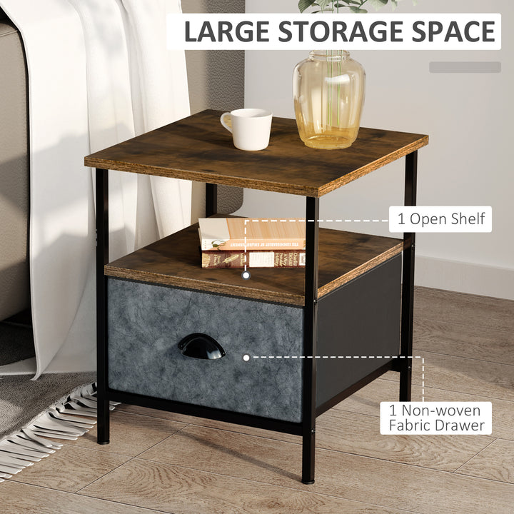 HOMCOM Set of 2 Bedside Table, Nightstand with Non-Woven Fabric Drawer, Side Table, End Table for Living room, Bedroom, Rustic Brown