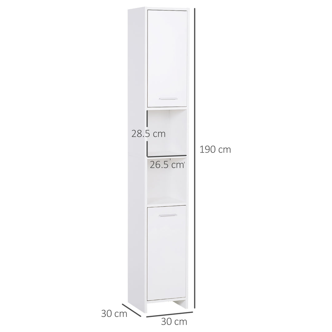 Bathroom Floor Storage Cabinet Slim Tallboy w/ Door Cupboard & Shelves For Living Room, Bedroom, Hallway White