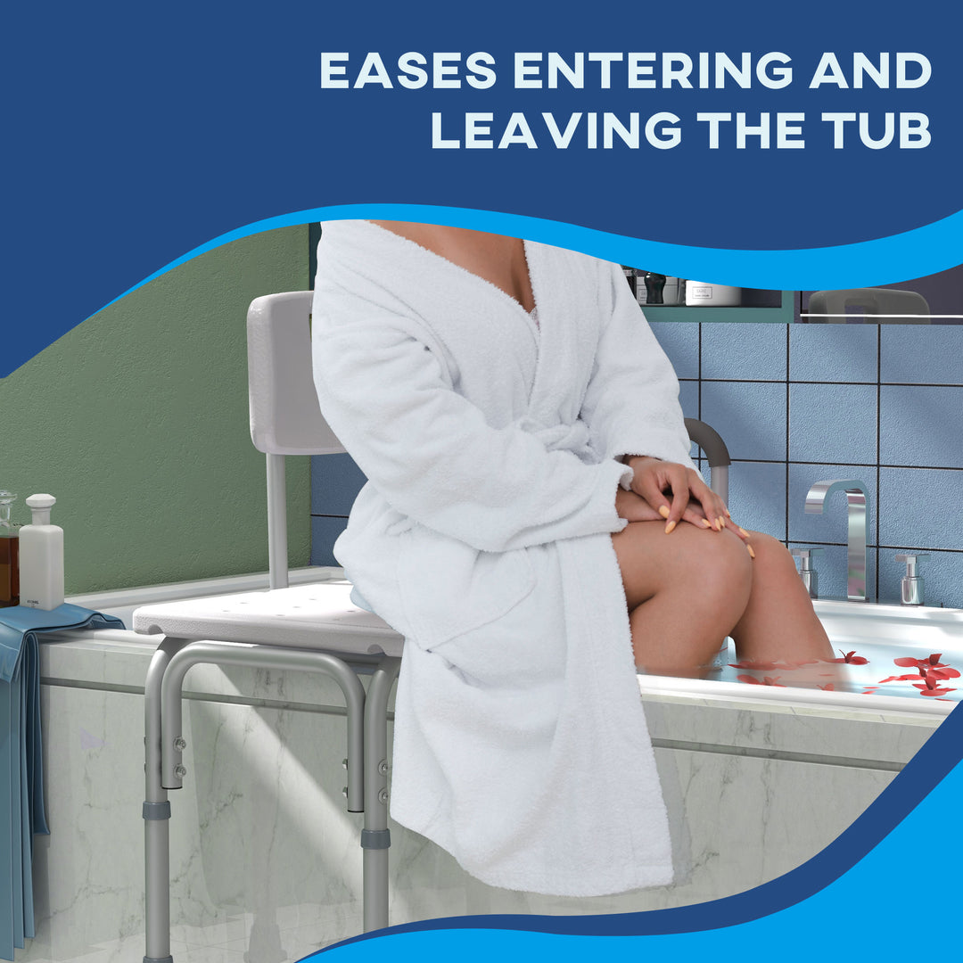 MCL Height Adjustable Shower Chair, Non Slip Bath Transfer Bench for Elderly, Disabled with Armrest and Backrest, 300 lbs Capacity, White