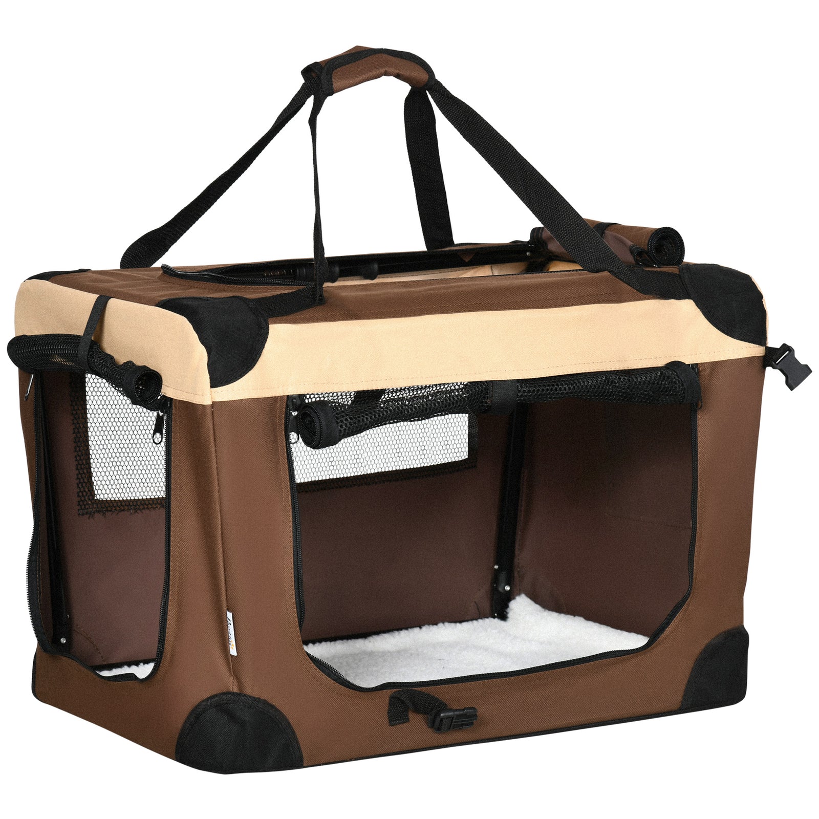 60cm Foldable Pet Carrier, with Cushion, for Mini Dogs and Cats - Brown