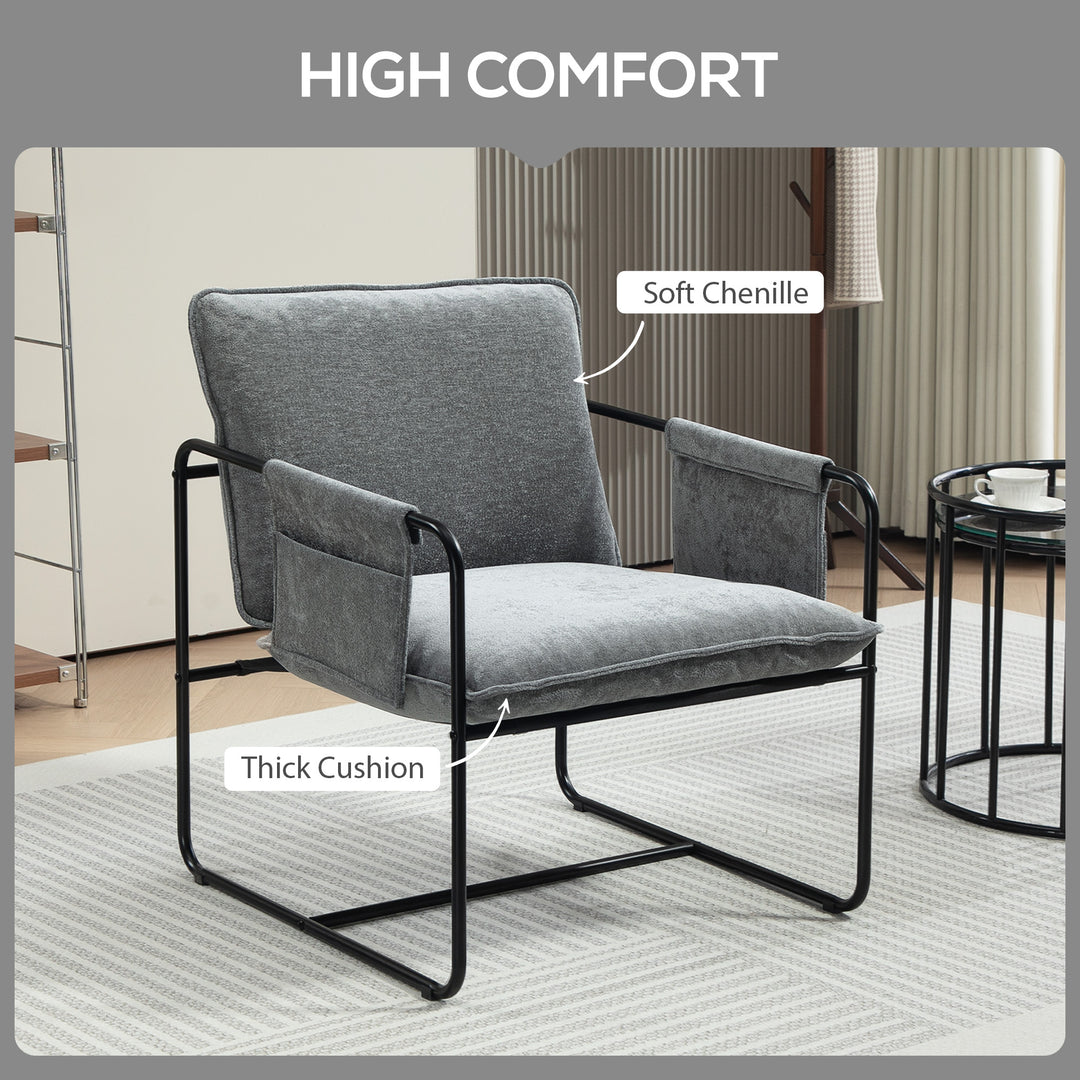 Minimal Padded Accent Chair, with Pockets - Grey