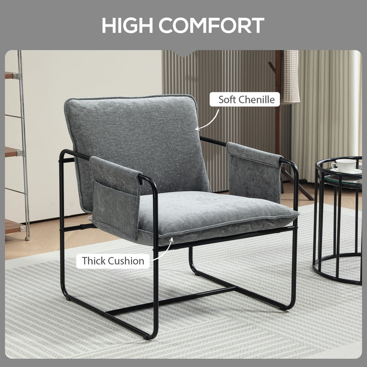 Minimal Padded Accent Chair, with Pockets - Grey