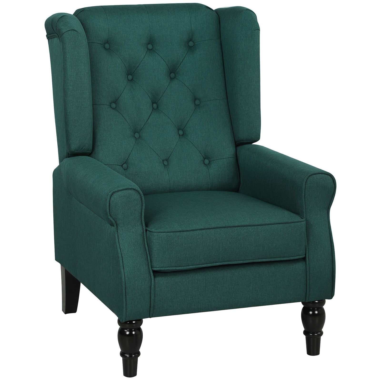Wingback Accent Chair, Retro Upholstered Button Tufted Occasional Chair for Living Room and Bedroom, Dark Green