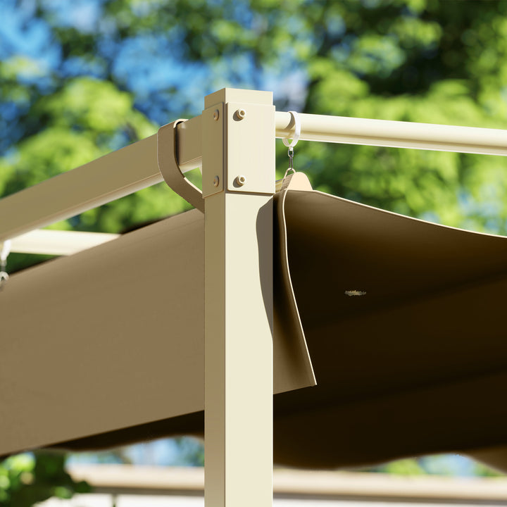 Outsunny 3 x 3(m) Garden Pergola with Retractable Roof and Magnetic Fixture, Outdoor Gazebo Pergola Kit Sun Shade Canopy, UPF30+, Khaki