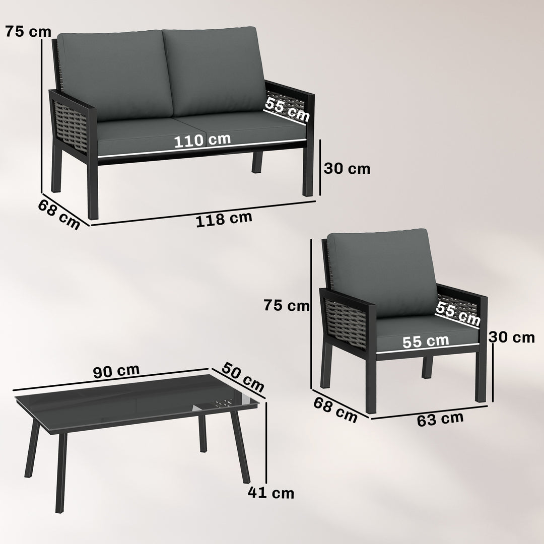 4 Seater Rattan Garden Furniture Set with 2 Armchairs, Loveseat, Coffe