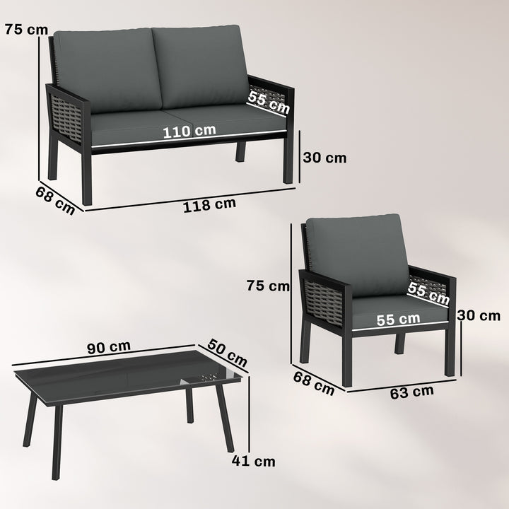4 Seater Rattan Garden Furniture Set with 2 Armchairs, Loveseat, Coffe