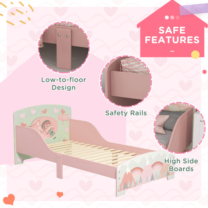 ZONEKIZ Toddler Bed Frame, Kids Bedroom Furniture for Ages 3-6 Years, Pink | Aosom UK