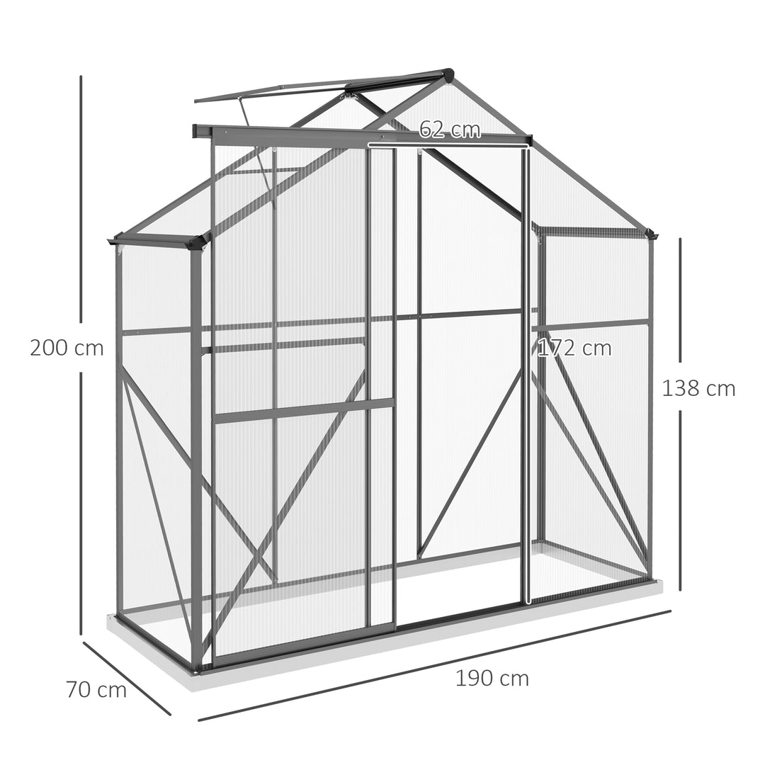 6 x 2.5ft Polycarbonate Greenhouse Walk-In Green House with Rain Gutter, Sliding Door, Window, Foundation, Dark Grey