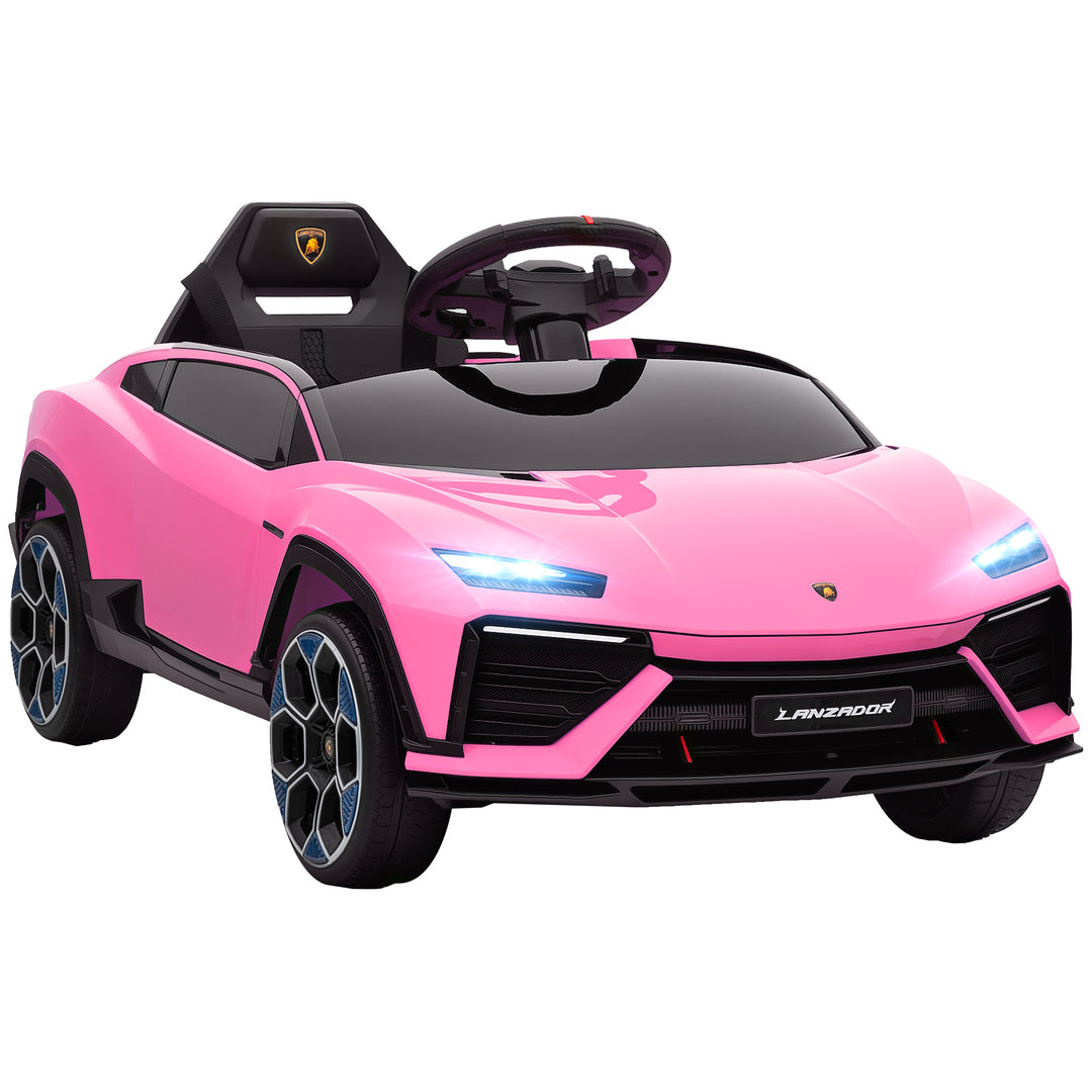 MCL 12V Licensed Lamborghini Electric Cars for Kids, Ride On Car with Remote Control for 3-6 Years Old, Pink