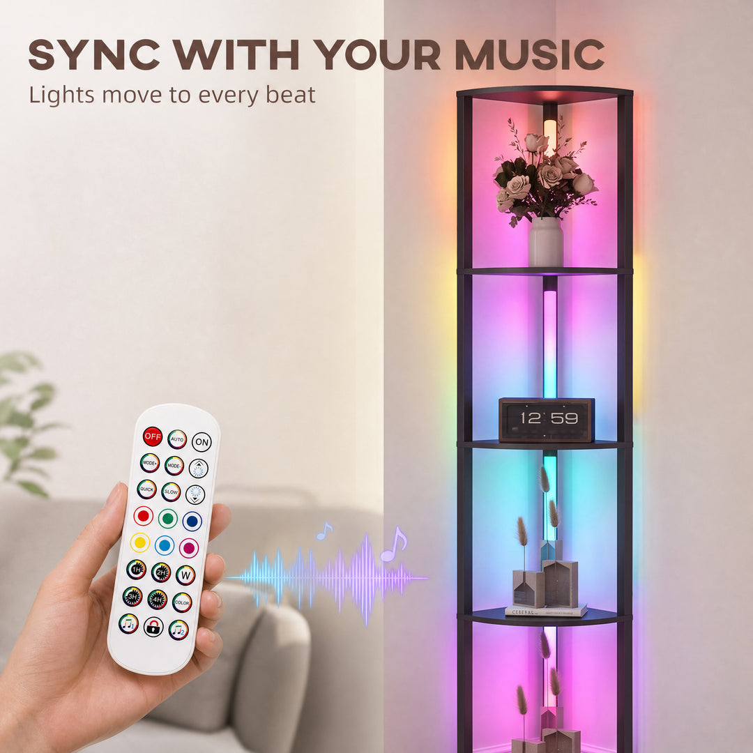 RGB LED Floor Lamp with Shelves, 4-Tier Dimmable Standing Lamp with - view 5