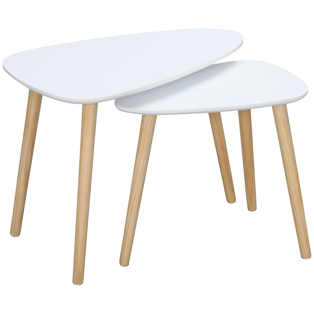 Nesting Coffee Table, Set of 2 Side Tables, Stacking End Tables with Solid Wood Legs, for Living Room Bedroom, White