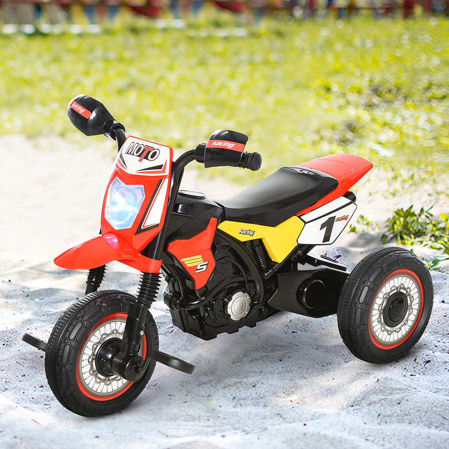 Toddler Pedal Motorcycle Kids Ride On Tricycle Early Learning w/ Music Lights Handlebar Stickers Exercise Boys Girls Gift for Kids 18 - 36 Months Red