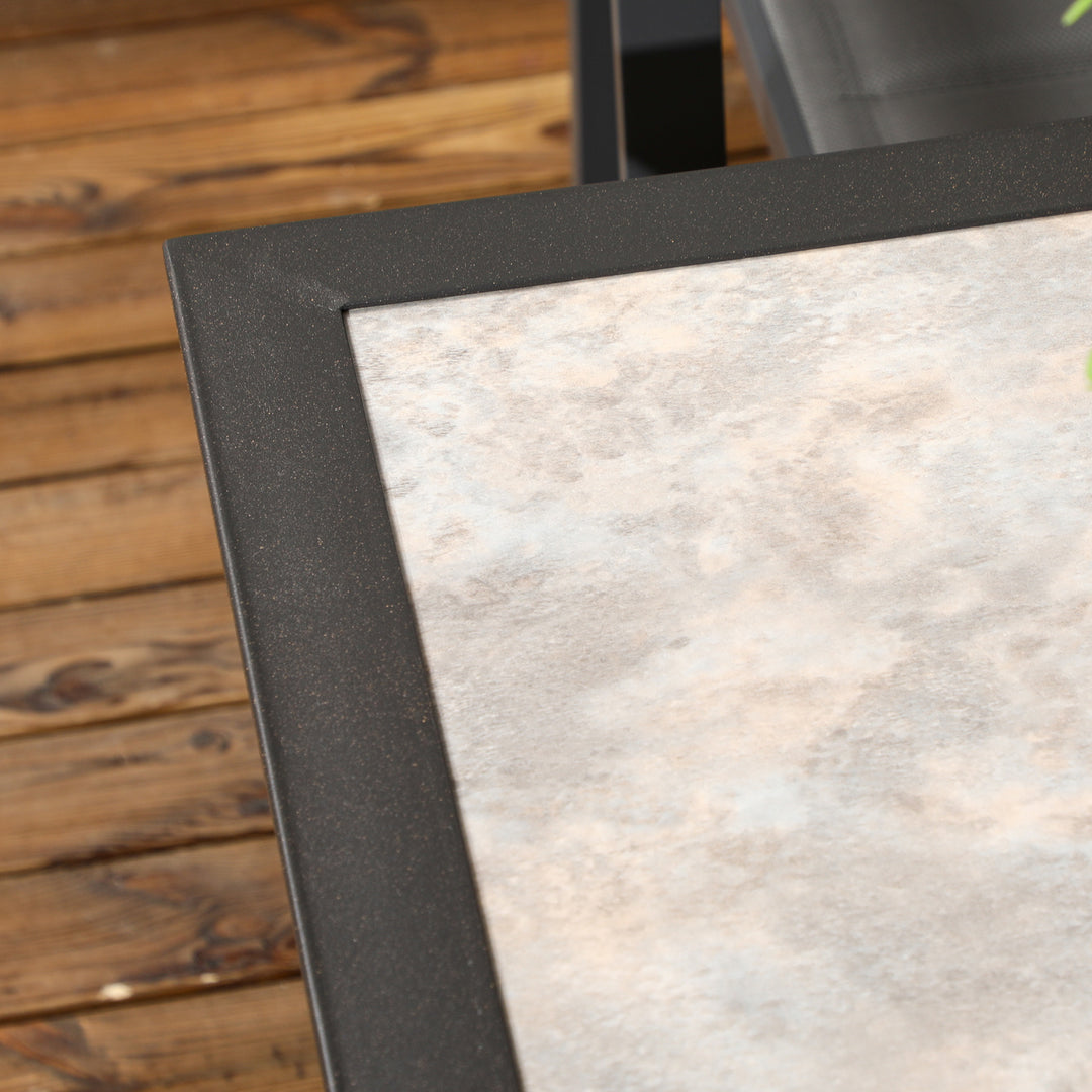 94 x 94 cm Garden Table with Parasol Hole, Outdoor Dining Table for 4, Square Patio Table with Stone-Grain Effect PC Board Top for Patio, Garden, Grey