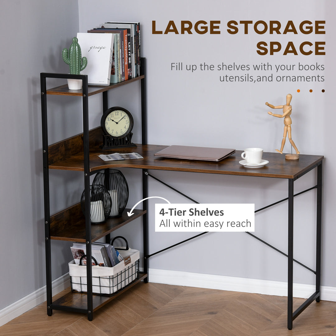 Office Desk with Storage Shelves, 120 CM Computer Desk, Industrial Study Table with Metal Frame for Home Office Small Space, Rustic Brown