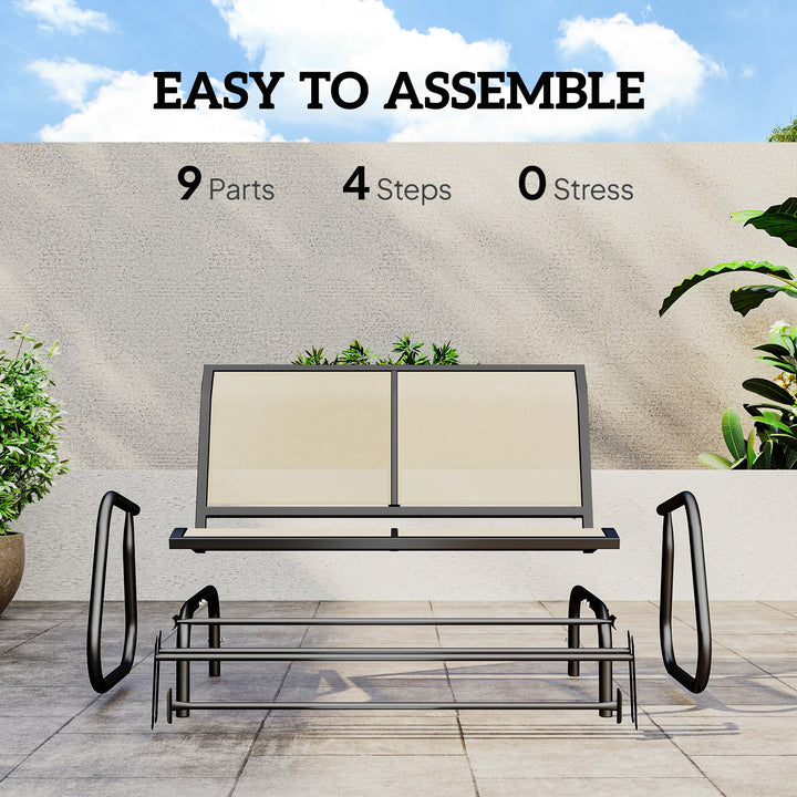 MCL 2-Person Outdoor Glider Bench Patio Double Swing Gliding Chair Loveseat w/Power Coated Steel Frame for Garden Patio Porch, Cream