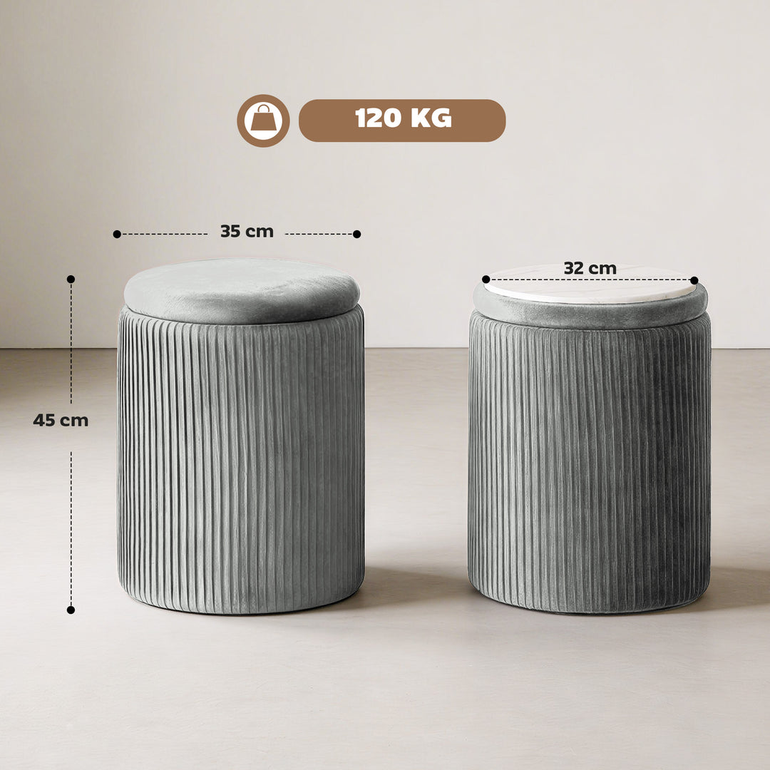 Storage Ottoman Modern Velvet Round Foot Stool for Living Room Bedroom