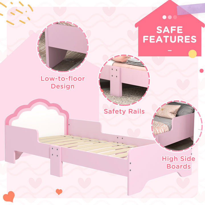 ZONEKIZ Toddler Bed Frame, Princess Bed for Kids, Cloud Design, 143 x 74 x 55 cm, Pink | Aosom UK