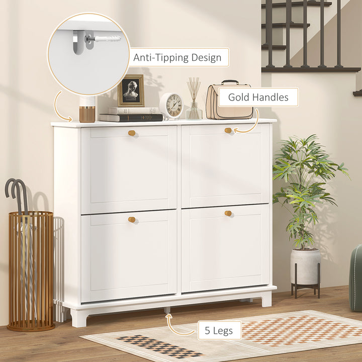 Narrow Shoe Storage Cabinet, Slim Shoe Cabinet with 4 Flip Drawers, Adjustable Shelves for 16 Pairs of Shoes, White