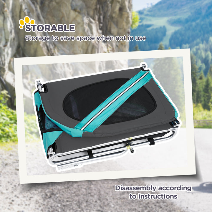 Folding Dog Bike Trailer Pet Cart Carrier for Bicycle Travel in Steel Frame with Hitch Coupler - Light Blue & Grey