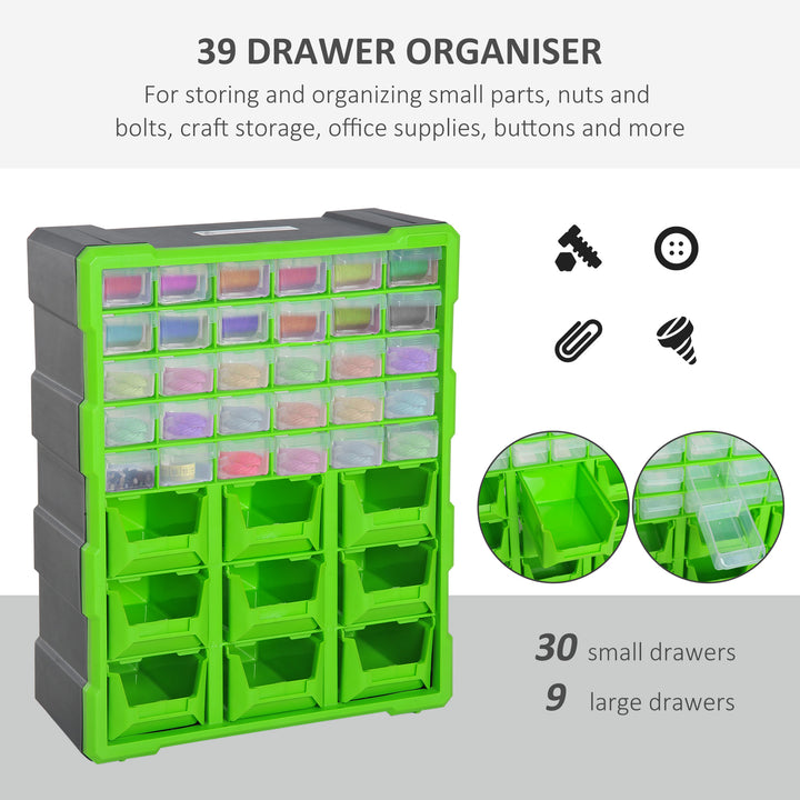 DURHAND Organiser Cabinet with 39 Drawers, Multi-Compartment Storage for Tools and Crafts, Compact Design, Green | Aosom UK