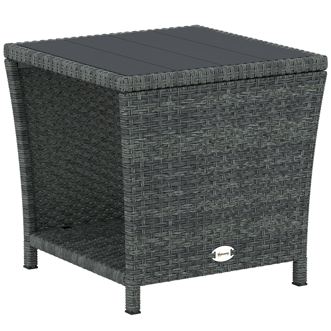 Side Table 2-Tier Outdoor Coffee Table with Storage Shelf PS Wood Slat