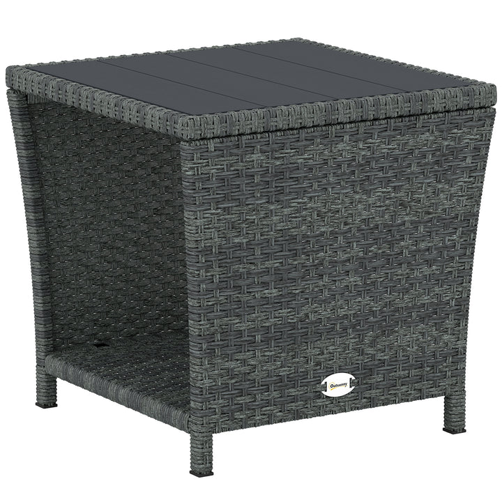 Side Table 2-Tier Outdoor Coffee Table with Storage Shelf PS Wood Slat