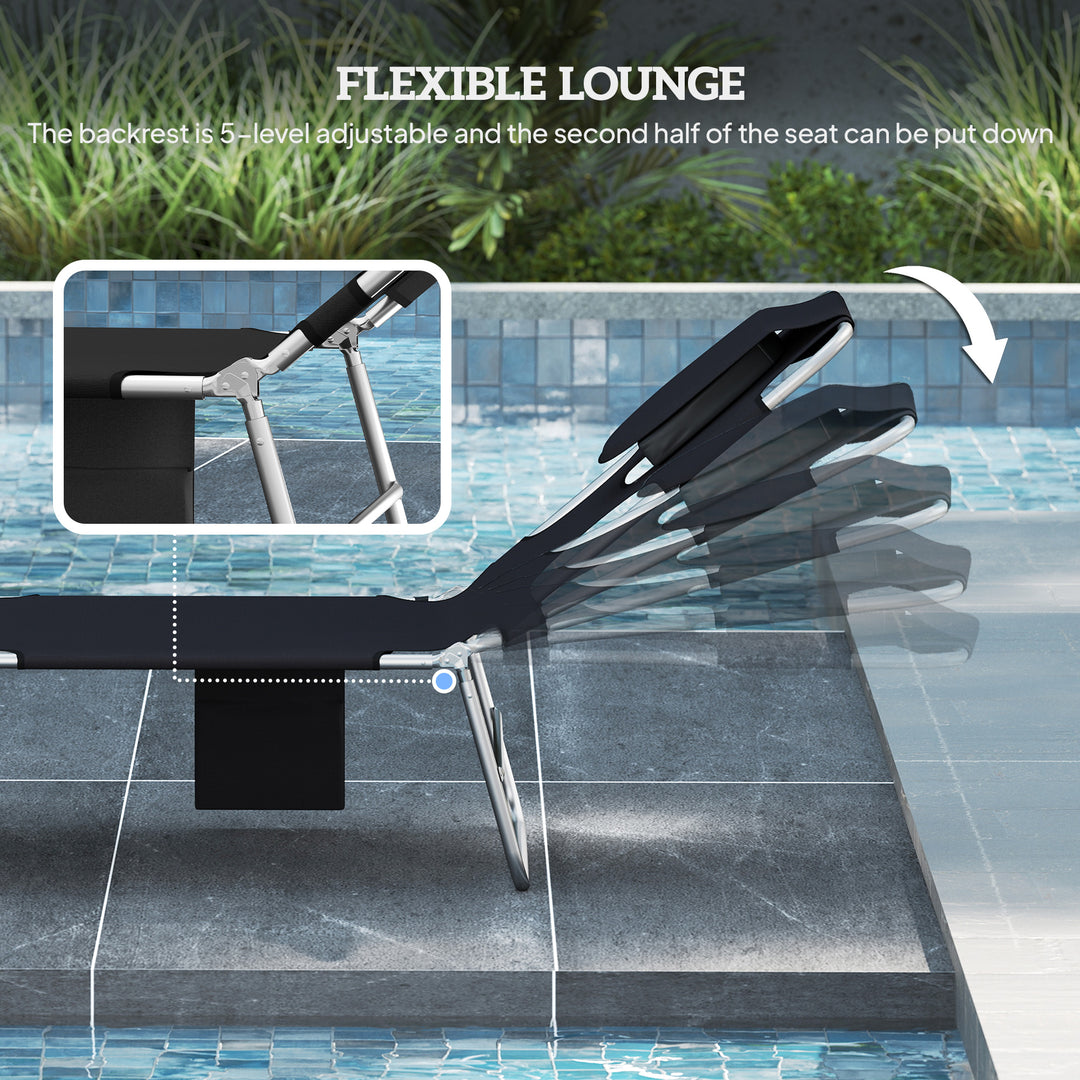 5-Position Adjustable Sun Loungers Set of 2 with Reading Hole and Side