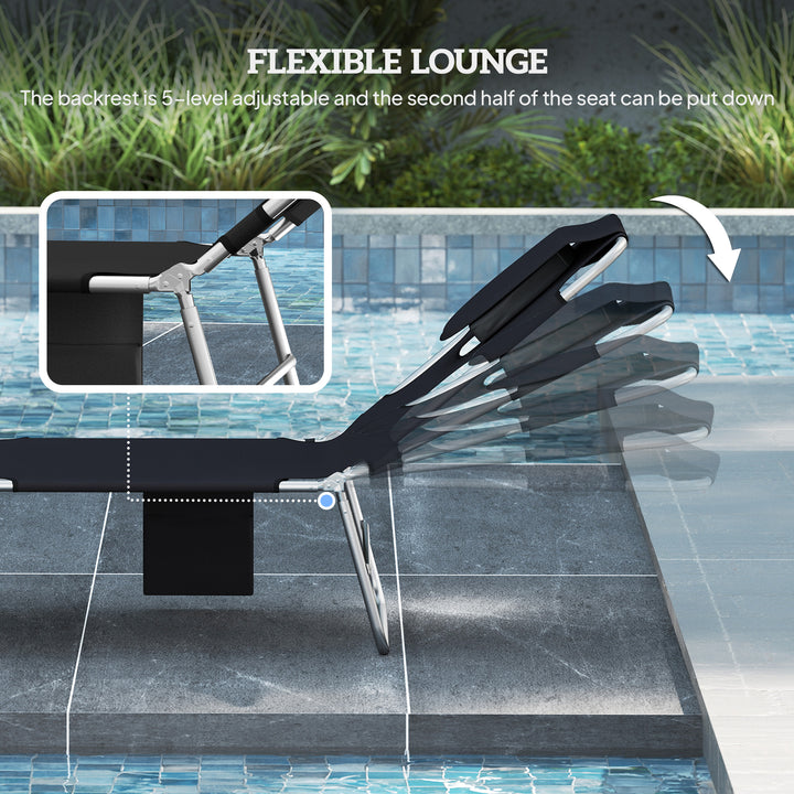 5-Position Adjustable Sun Loungers Set of 2 with Reading Hole and Side