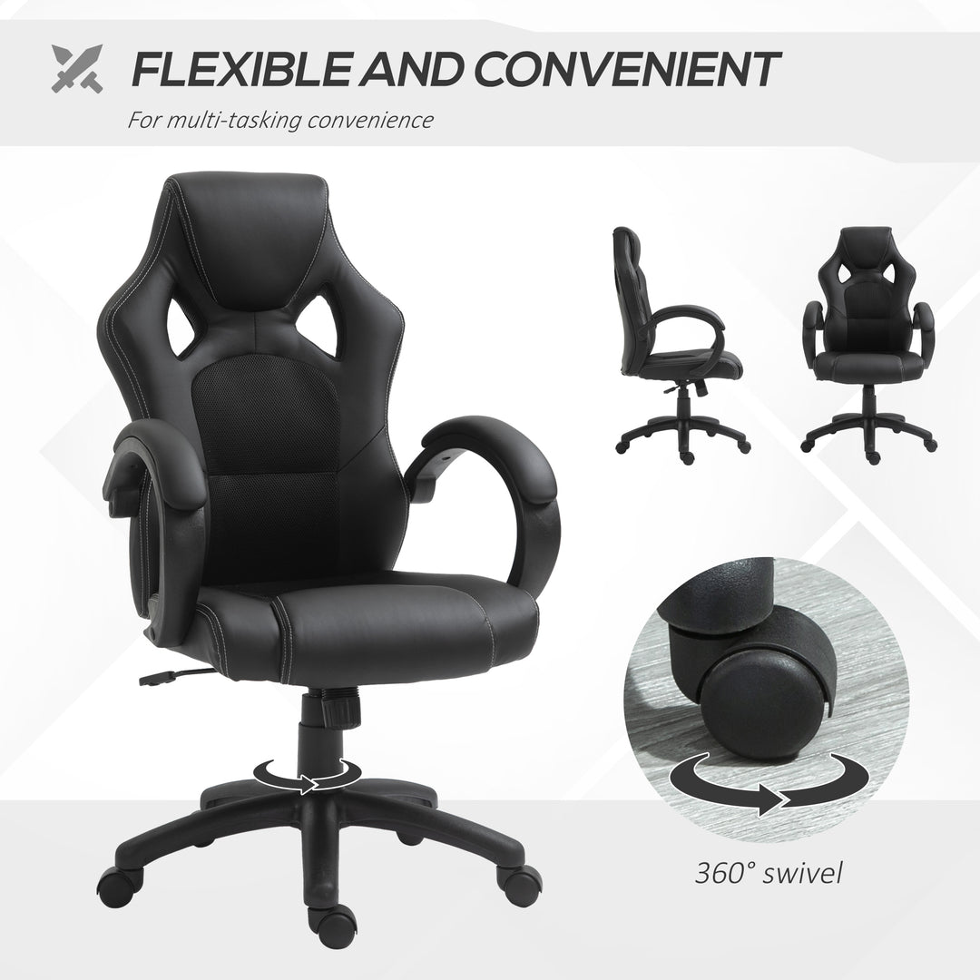 Office Chair Faux Leather Swivel Computer Desk Chair for Home Office with Wheels Armrests Black