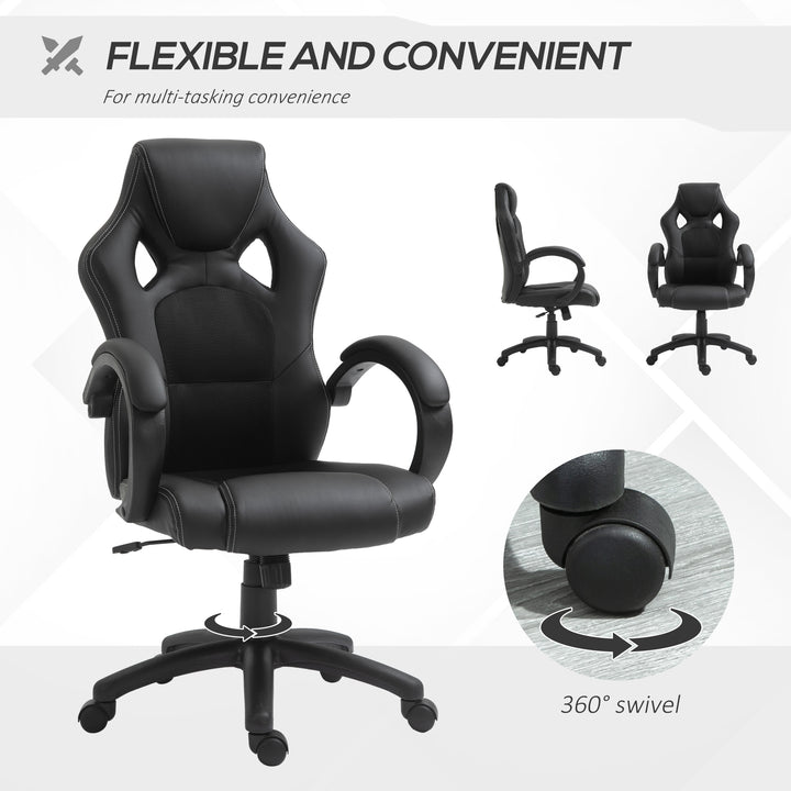 Office Chair Faux Leather Swivel Computer Desk Chair for Home Office with Wheels Armrests Black