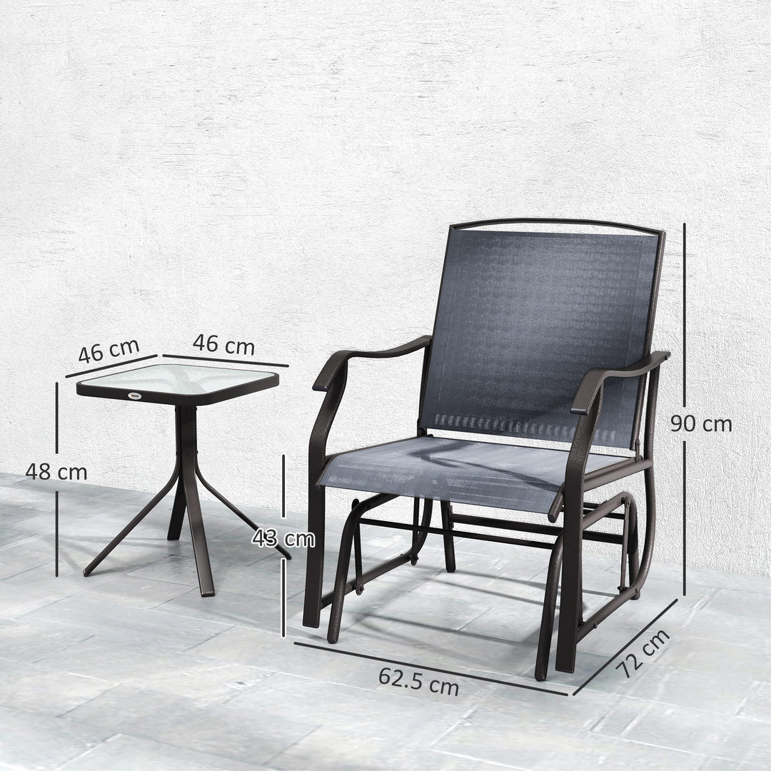 Glider Rocking Chair & Table Set 2 Single Seaters Rocker Garden Swing Chair Patio Furniture Bistro Set Grey