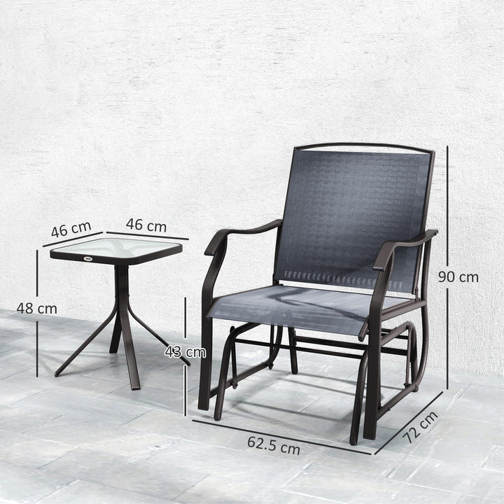 Glider Rocking Chair & Table Set 2 Single Seaters Rocker Garden Swing Chair Patio Furniture Bistro Set Grey