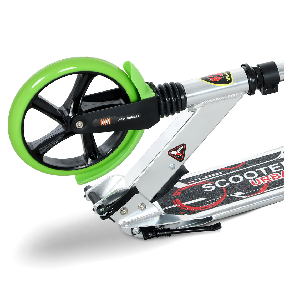 Folding Kick Scooter, Adjustable Ride On Scooter with 200mm Big Wheels and Double Shock Absorption, Urban Scooter for 14+ Teens Adult, Green