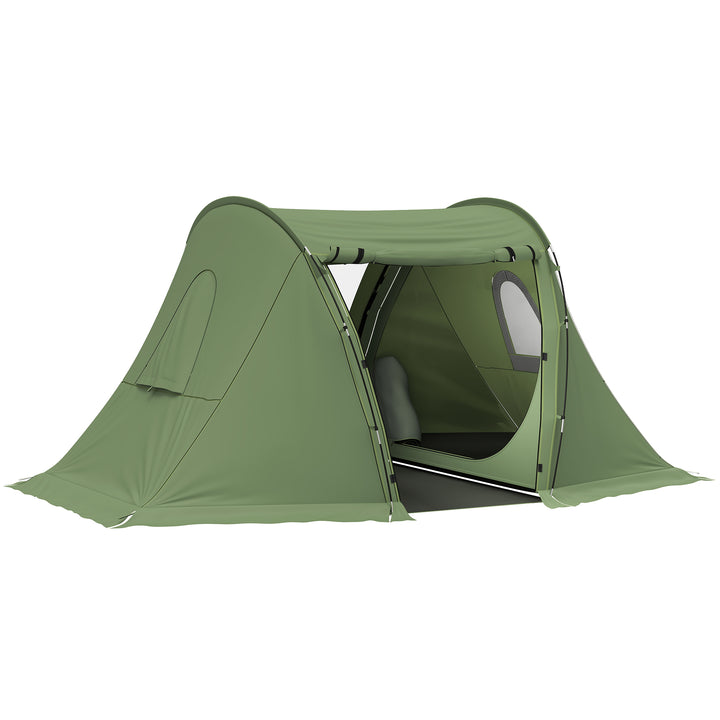 3 Man Camping Tent with Living Area and 2 Bedrooms, 3000mm Waterproof Family Tent with Sewn-in Groundsheet and bag, Portable Dome Shelter for Hiking, Festival, Backpacking, Green