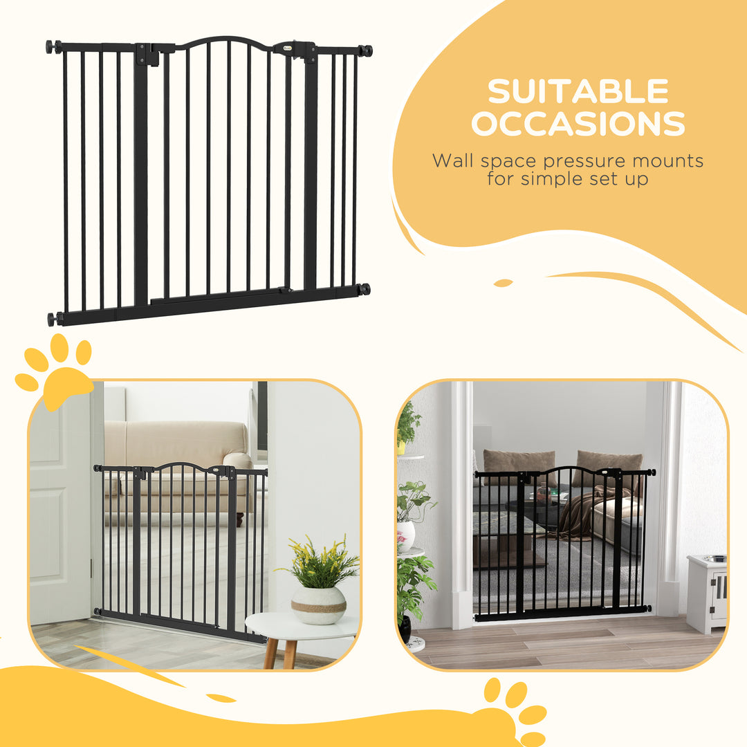 PawHut Metal 74-100cm Adjustable Pet Gate Safety Barrier w/ Auto-Close Door Black | Aosom UK