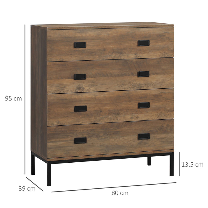 MCL Chest of Drawers, 4-Drawer Storage Organiser Unit with Metal Frame for Bedroom, Living Room, Brown
