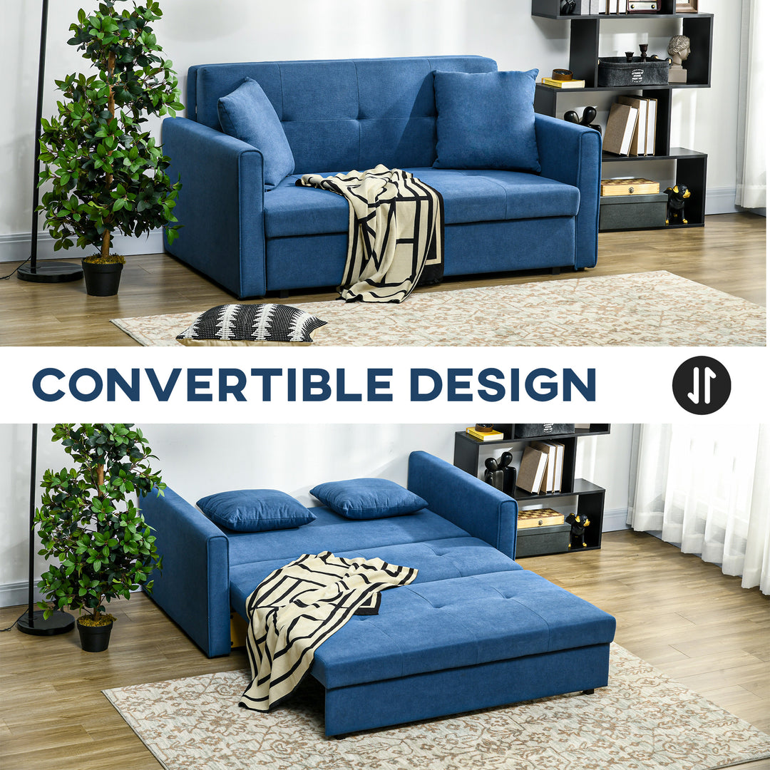 2 Seater Sofa Bed, Convertible Bed Settee, Modern Velvet Loveseat Sofa Couch with 2 Cushions, Hidden Storage for Living Room, Guest Room, Deep Blue