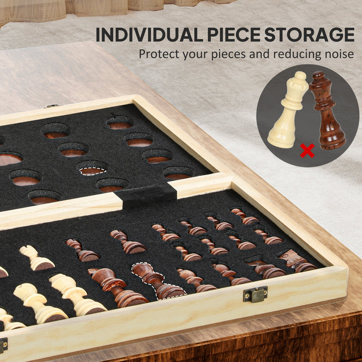 MCL 15 Inch Chess Set, Foldable Chess and Draughts Set, Brown