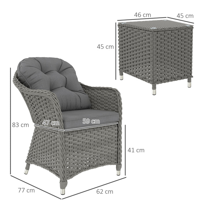 Three-Piece Super Padded Rattan Set - Light Grey