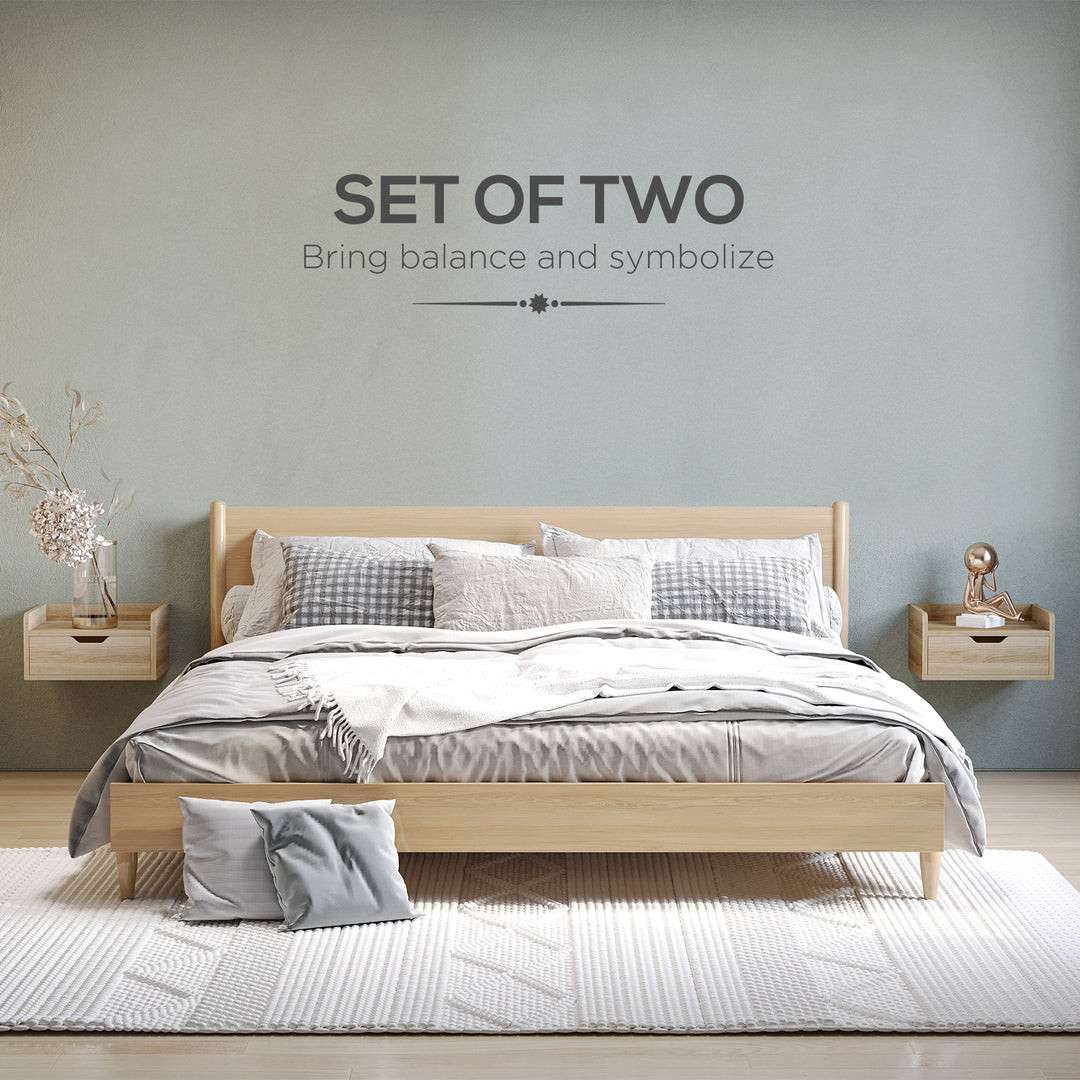 Floating Nightstand Set of 2 Wall Mounted Bedside Table with Storage Drawer for Bedroom, Natural