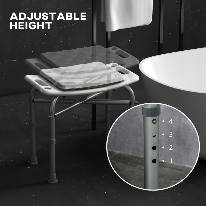 HOMCOM Shower Seating: Adjustable Aluminium Frame with Removable Cushion, Integrated Shower Head Holder, Anti-Slip Design for Elderly Care | Aosom UK