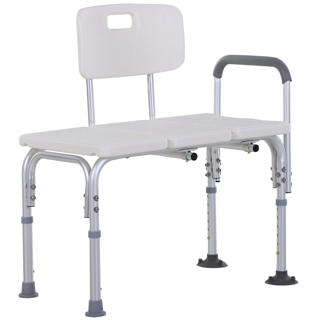 MCL Height Adjustable Shower Chair, Non Slip Bath Transfer Bench for Elderly, Disabled with Armrest and Backrest, 300 lbs Capacity, White