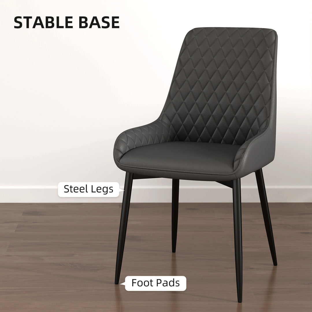 Set of 4 Quilted PU Leather Dining Chairs with Metal Frame 4 Legs Foot Caps Home Seating Modern Stylish Executive, Grey