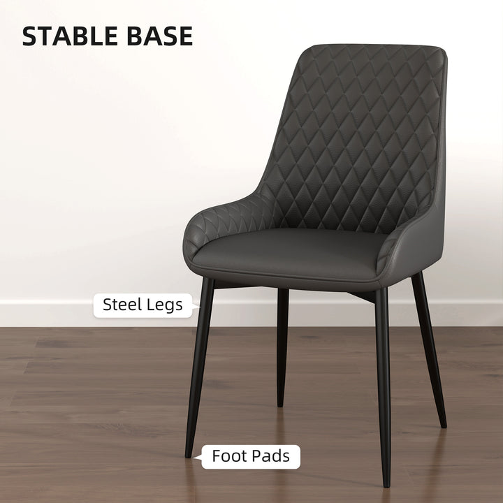 Set of 4 Quilted PU Leather Dining Chairs with Metal Frame 4 Legs Foot Caps Home Seating Modern Stylish Executive, Grey