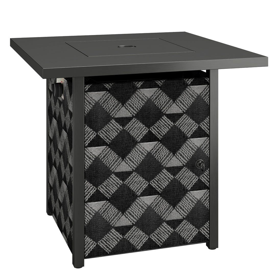 Square Propane Gas Fire Pit Table, 12 KW Firepit with Glass Wind Guard